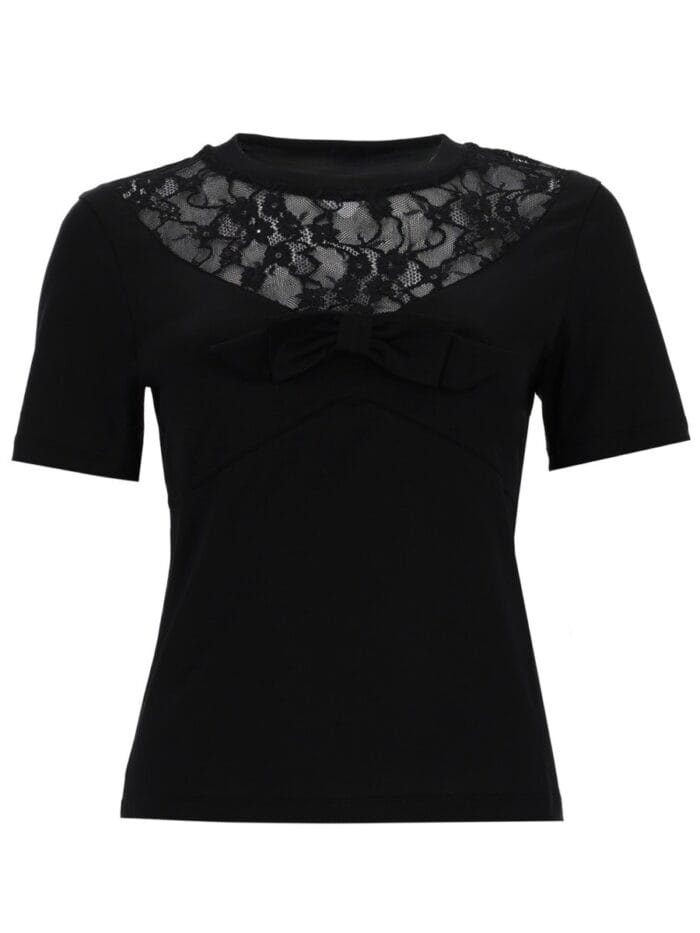 NINA RICCI T-SHIRT WITH BOW AND LACE INSERTS