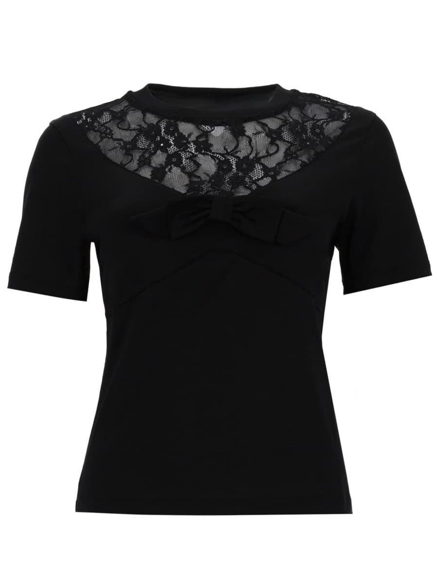 NINA RICCI T-SHIRT WITH BOW AND LACE INSERTS