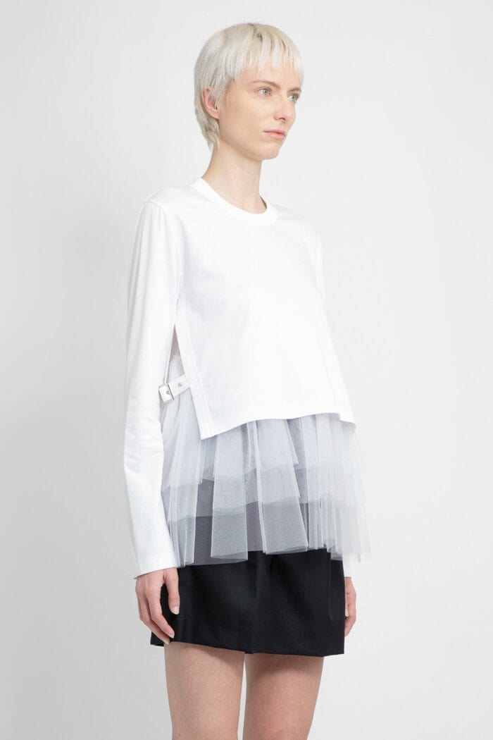 NOIR KEI NINOMIYA Cotton Jersey And Tulle Long Sleeve Crop Top