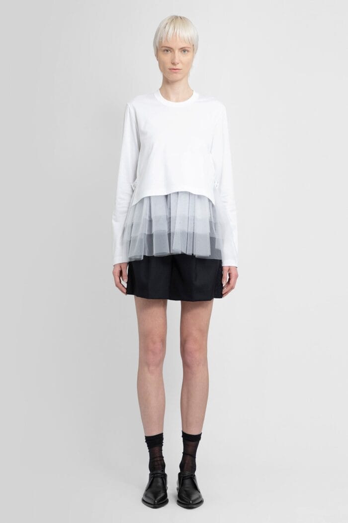 NOIR KEI NINOMIYA Cotton Jersey And Tulle Long Sleeve Crop Top