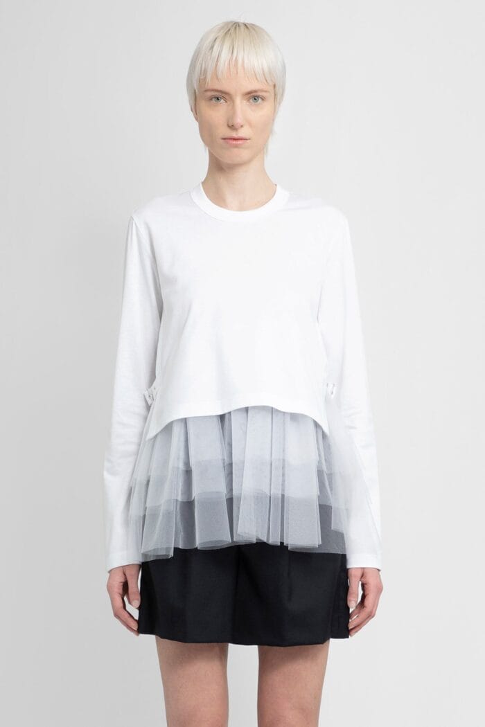 NOIR KEI NINOMIYA Cotton Jersey And Tulle Long Sleeve Crop Top