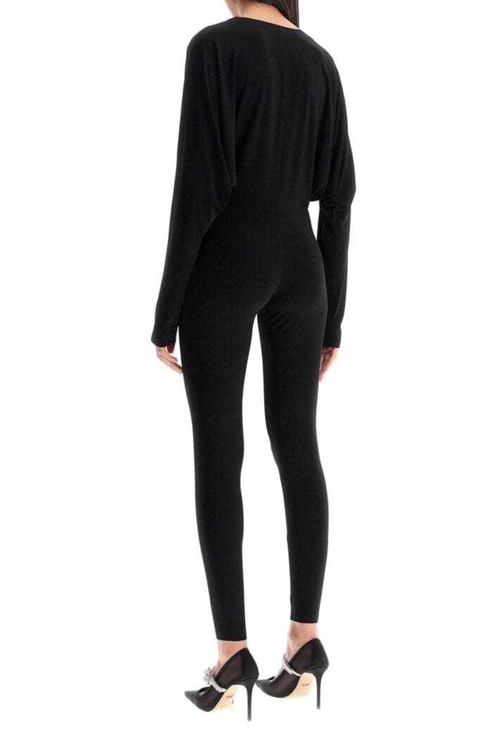 NORMA KAMALI Black Slim Fit Long Sleeve V Neck Jumpsuit