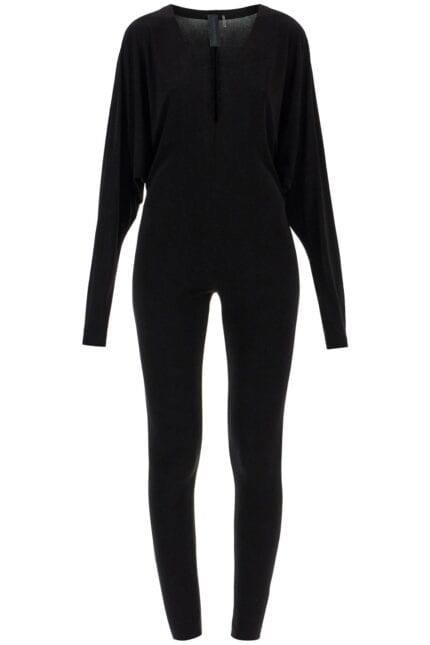 NORMA KAMALI Black Slim Fit Long Sleeve V Neck Jumpsuit