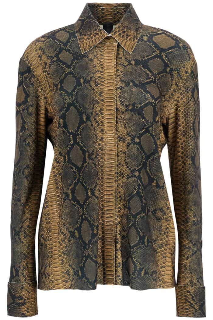 NORMA KAMALI Brown Python Print Long Sleeve Shirt