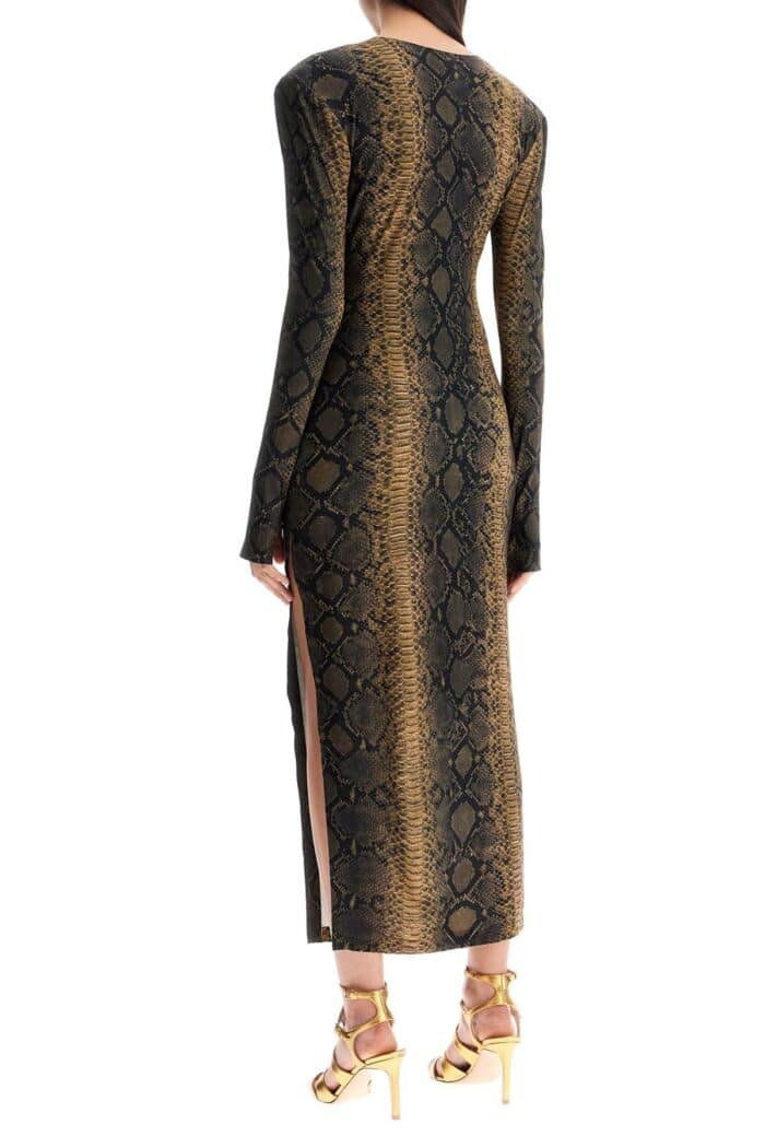 NORMA KAMALI Brown Slim Fit Long Python Effect Dress