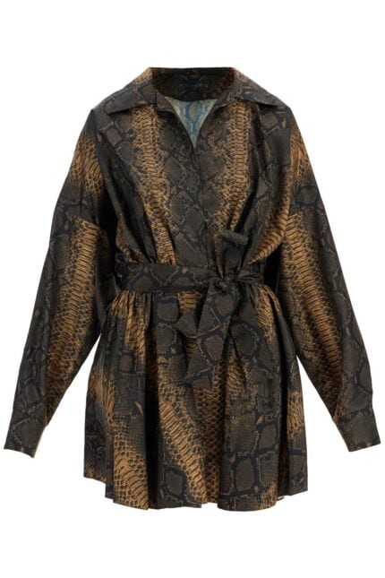 NORMA KAMALI Brown Snake Print Oversized Mini Dress