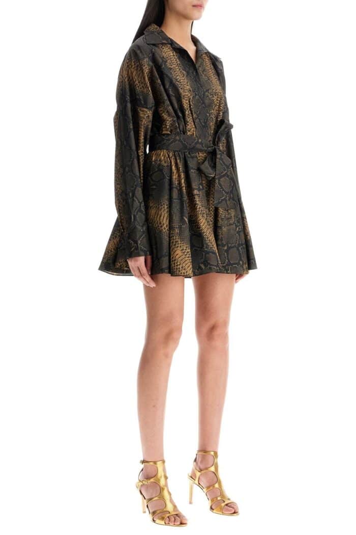 NORMA KAMALI Brown Snake Print Oversized Mini Dress