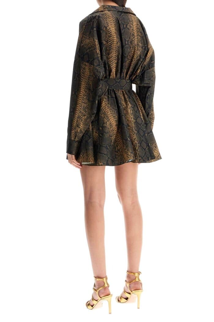 NORMA KAMALI Brown Snake Print Oversized Mini Dress