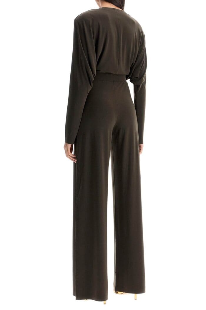 NORMA KAMALI Dark Green Long Sleeve V-neck Jumpsuit