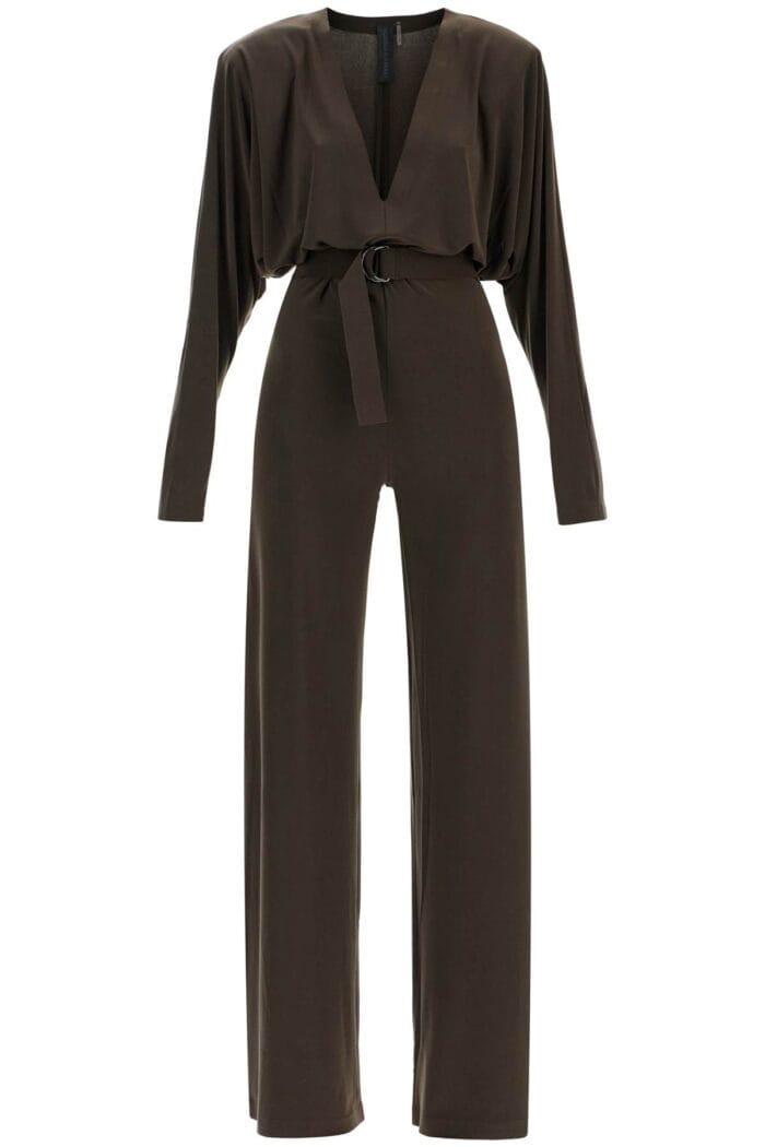 NORMA KAMALI Dark Green Long Sleeve V-neck Jumpsuit