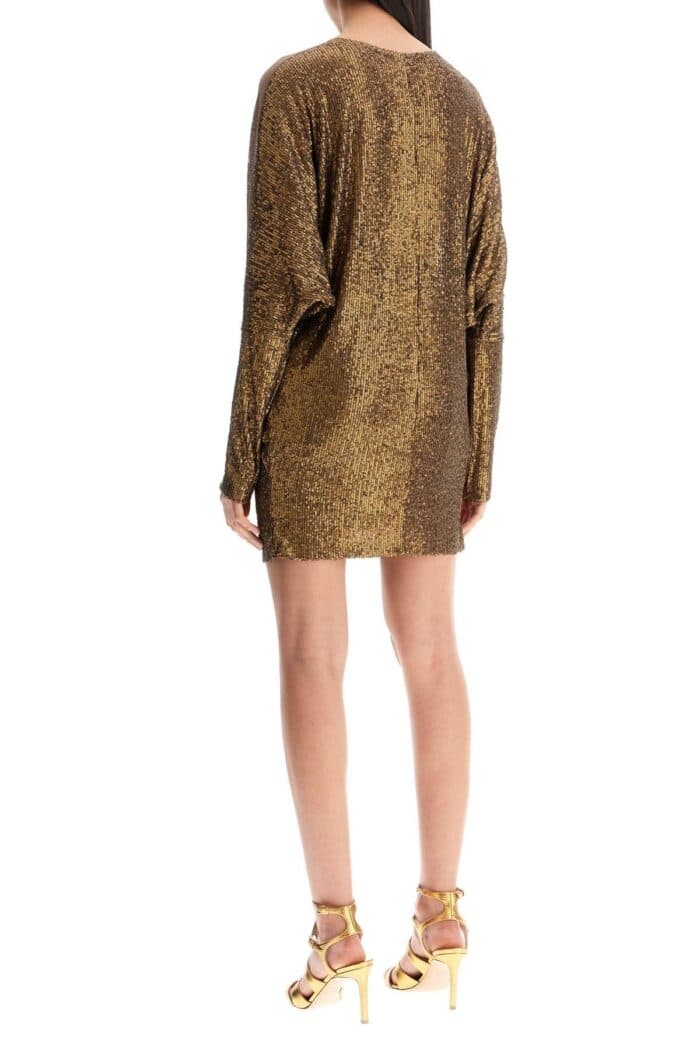 NORMA KAMALI Mini Wrap Dress With V-neck Long Sleeves Shimmering Bronze Cocktail