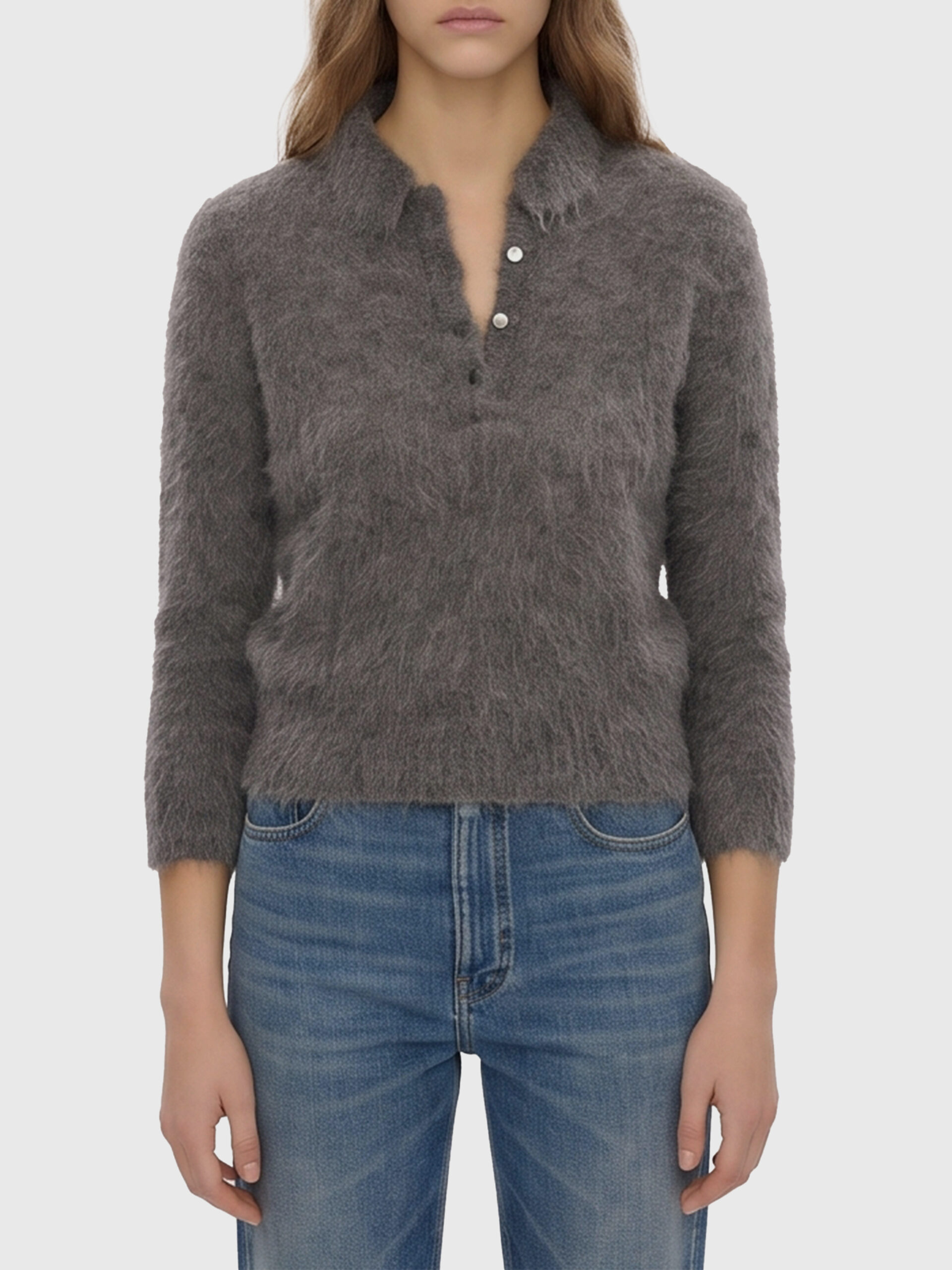 Chloe Smoky Grey polo-style pullover