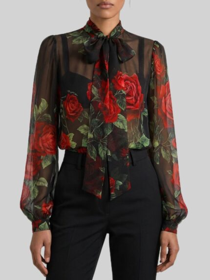 Dolce&gabbana Red Rose chiffon blouse