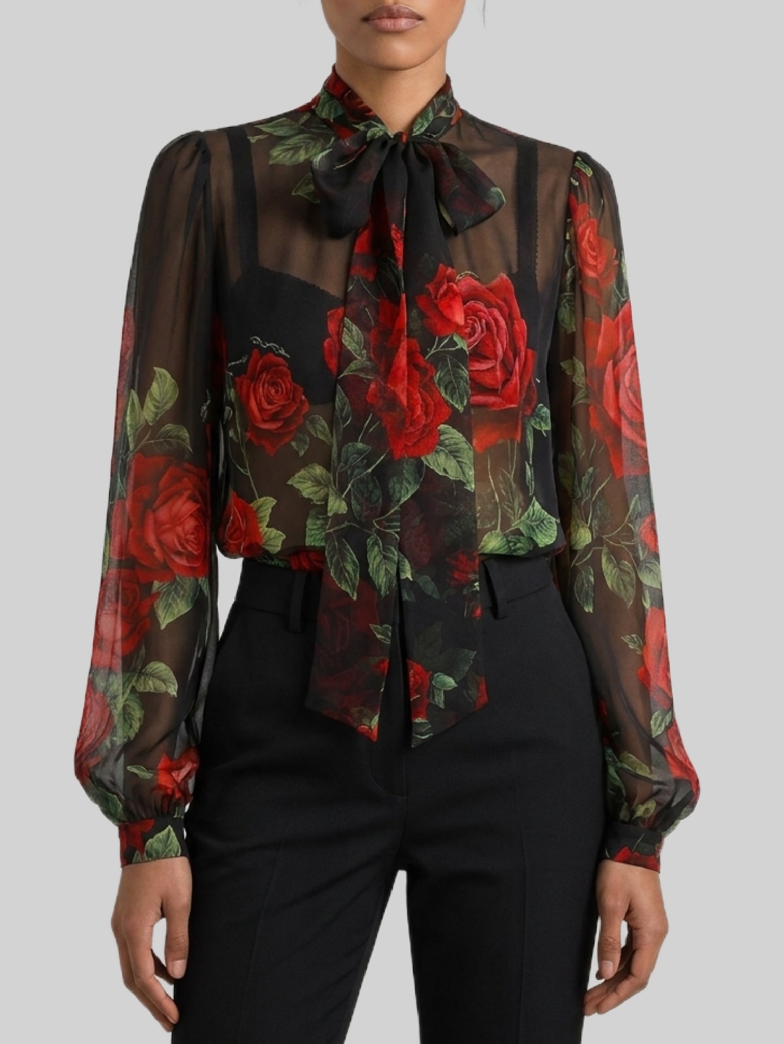 Dolce&gabbana Red Rose chiffon blouse