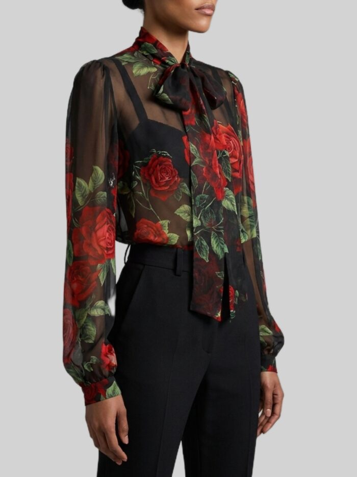 Dolce&gabbana Red Rose chiffon blouse