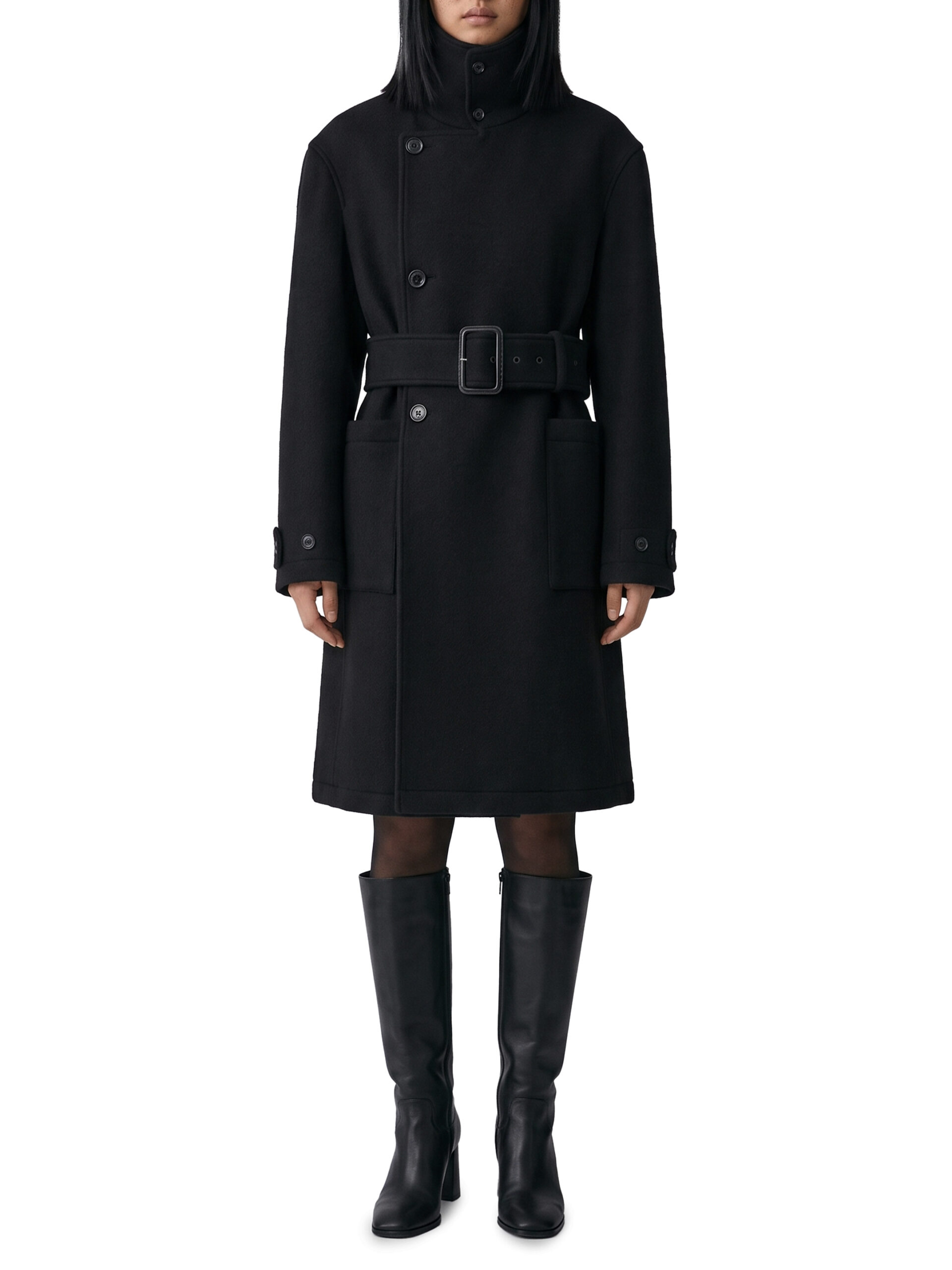 Lemaire Black fitted wrap coat