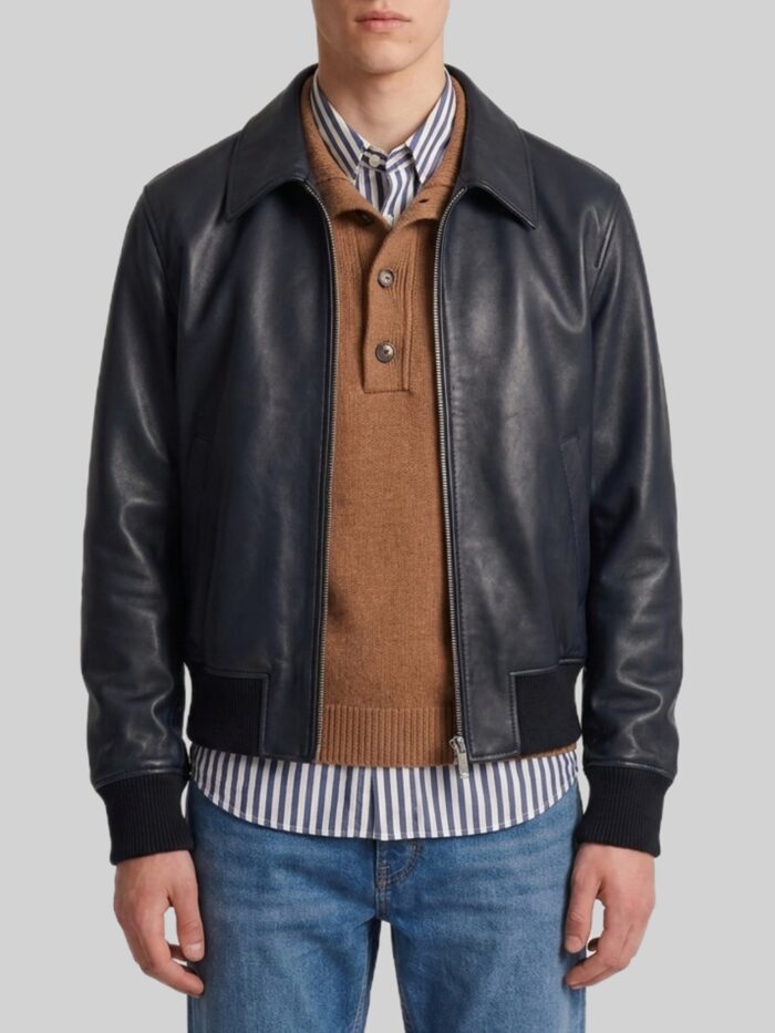 ami paris black lambskin leather zip up jacket Ami Paris Black lambskin leather zip-up jacket