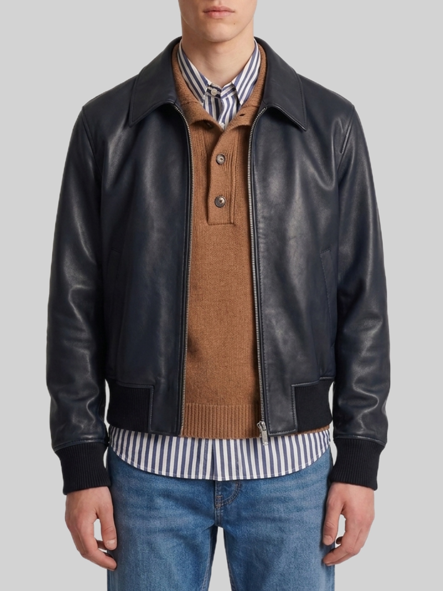 Ami Paris Black lambskin leather zip-up jacket