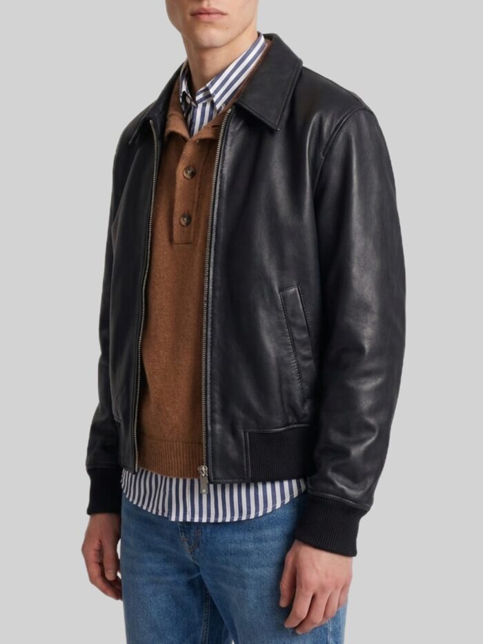 Ami Paris Black lambskin leather zip-up jacket