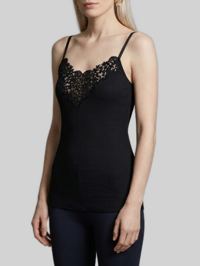 Saint Laurent Ribbed silk guipure tank top