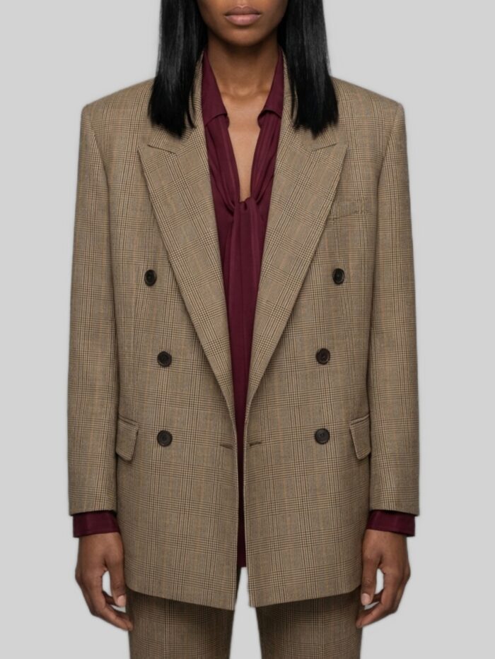 saint laurent double brested jacket in prince of wales puppytooth wool Saint Laurent Double-brested jacket in Prince of Wales puppytooth wool