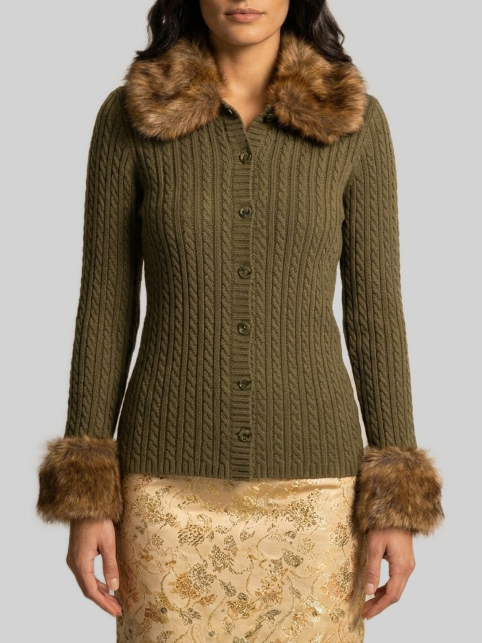 Saint Laurent Cardigan with shearling fur