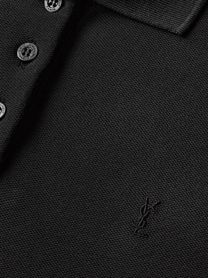 Saint Laurent Short Cassandre polo in cotton piqué