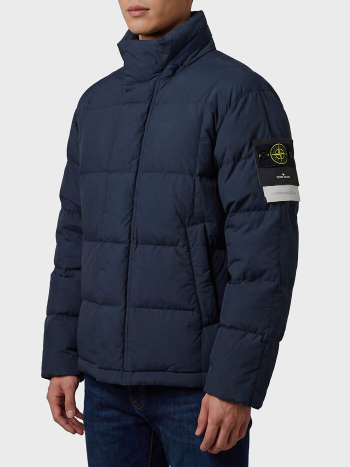Stone Island Navy cotton and nylon canvas down jacket