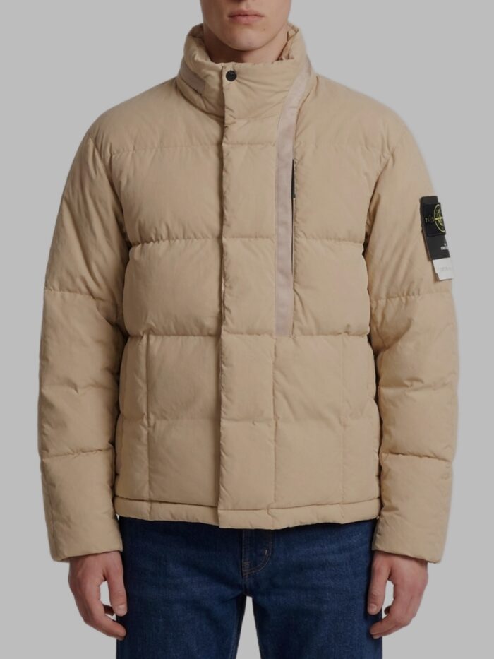 Stone Island Beige cotton and nylon canvas down jacket.