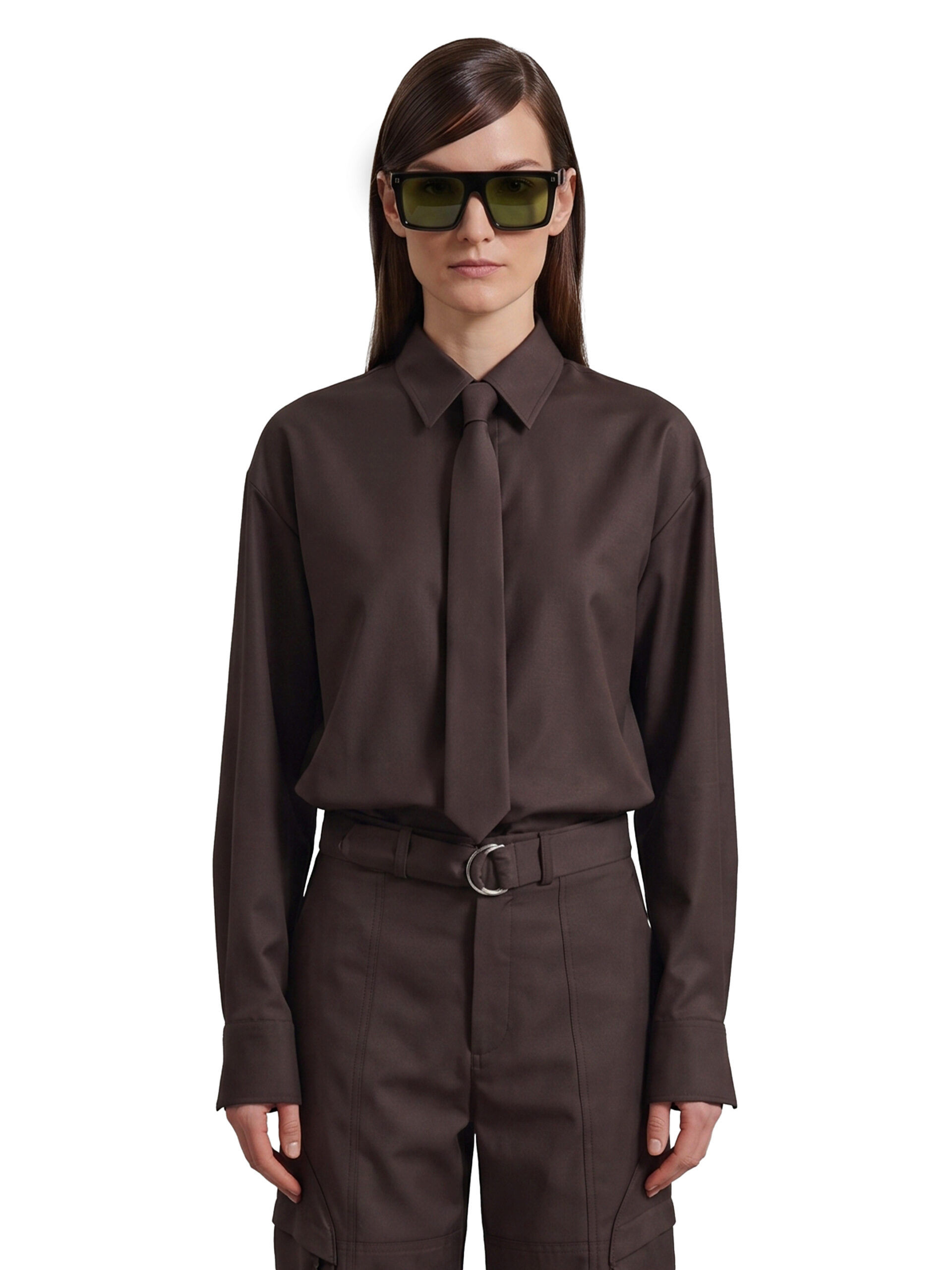The Frankie Shop Brown Peri tie neck shirt