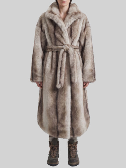 The Frankie Shop Grey Ravello faux fur robe coat