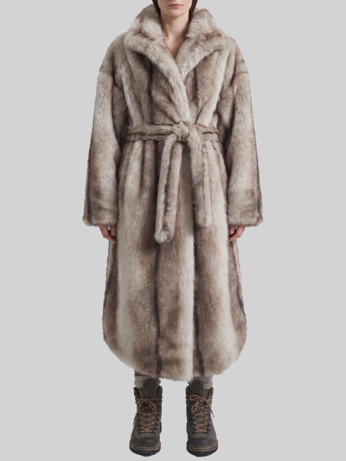 The Frankie Shop Grey Ravello faux fur robe coat
