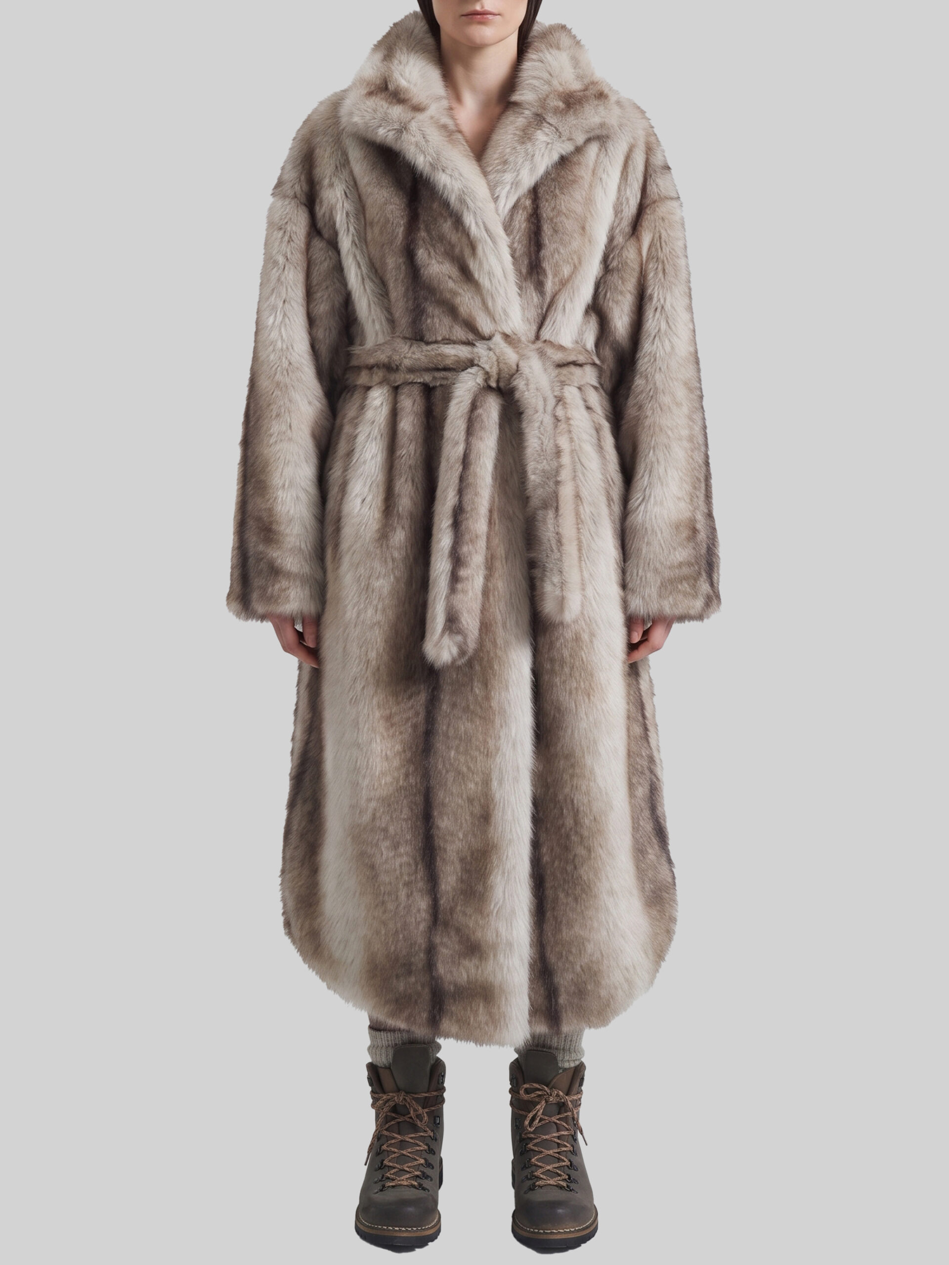 The Frankie Shop Grey Ravello faux fur robe coat