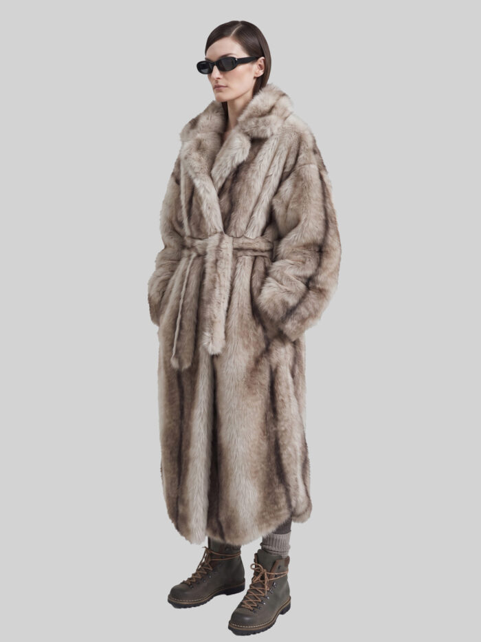 The Frankie Shop Grey Ravello faux fur robe coat