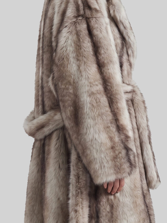 The Frankie Shop Grey Ravello faux fur robe coat