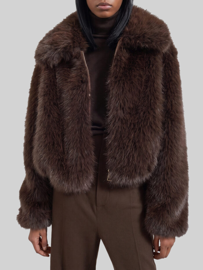 the frankie shop dark plum hope faux fur jacket The Frankie Shop Dark Plum Hope Faux Fur jacket