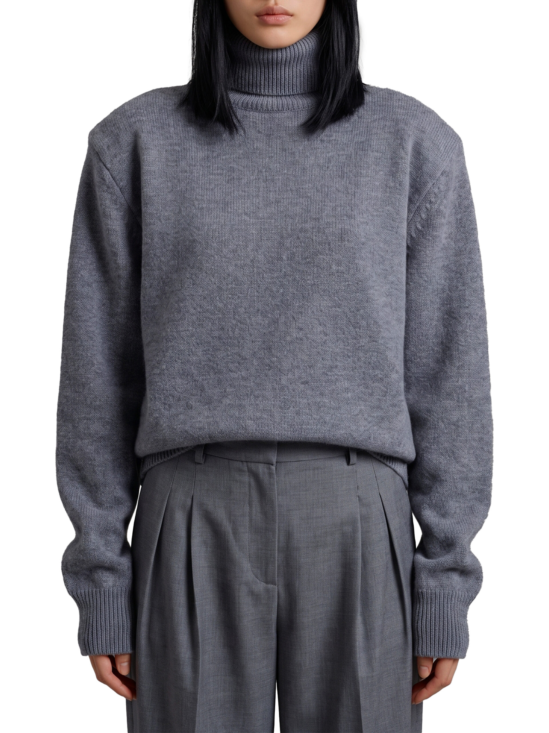 The Frankie Shop Dark grey Gala padded knit turtleneck