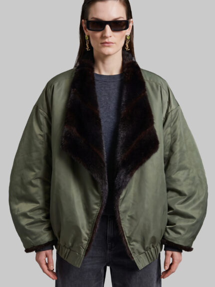 The Frankie Shop Brown and green Vera faux fur reversible short coat