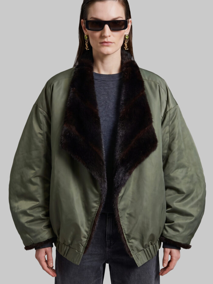 the frankie shop brown and green vera faux fur reversible short coat The Frankie Shop Brown and green Vera faux fur reversible short coat