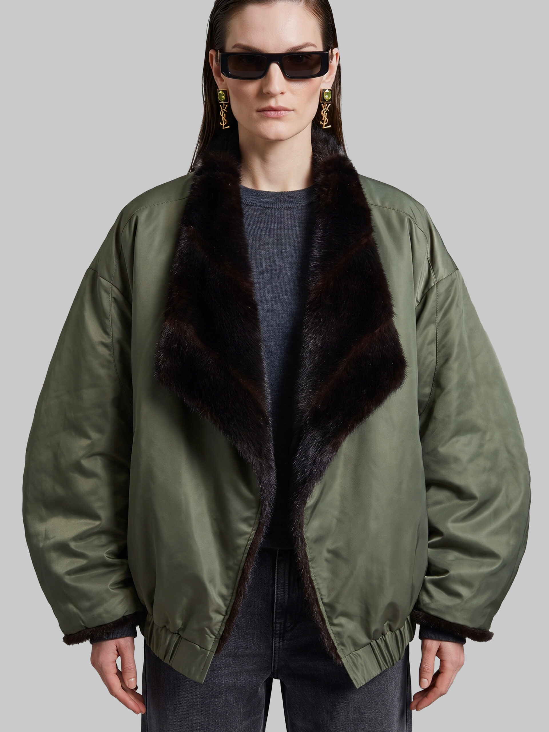 The Frankie Shop Brown and green Vera faux fur reversible short coat