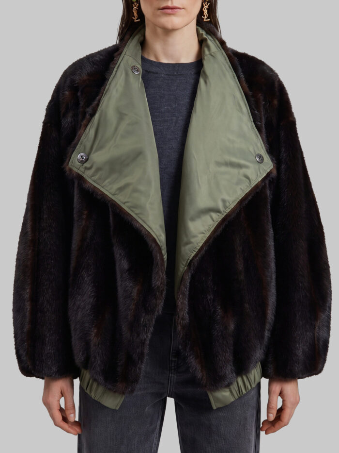 The Frankie Shop Brown and green Vera faux fur reversible short coat