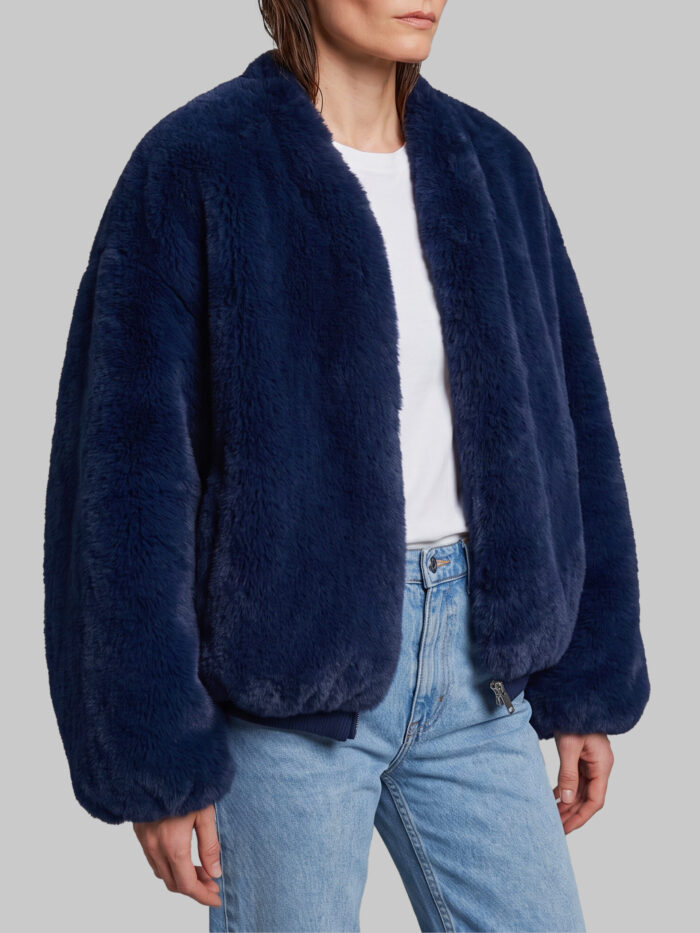 The Frankie Shop Navy blue Senna faux fur collarless jacket