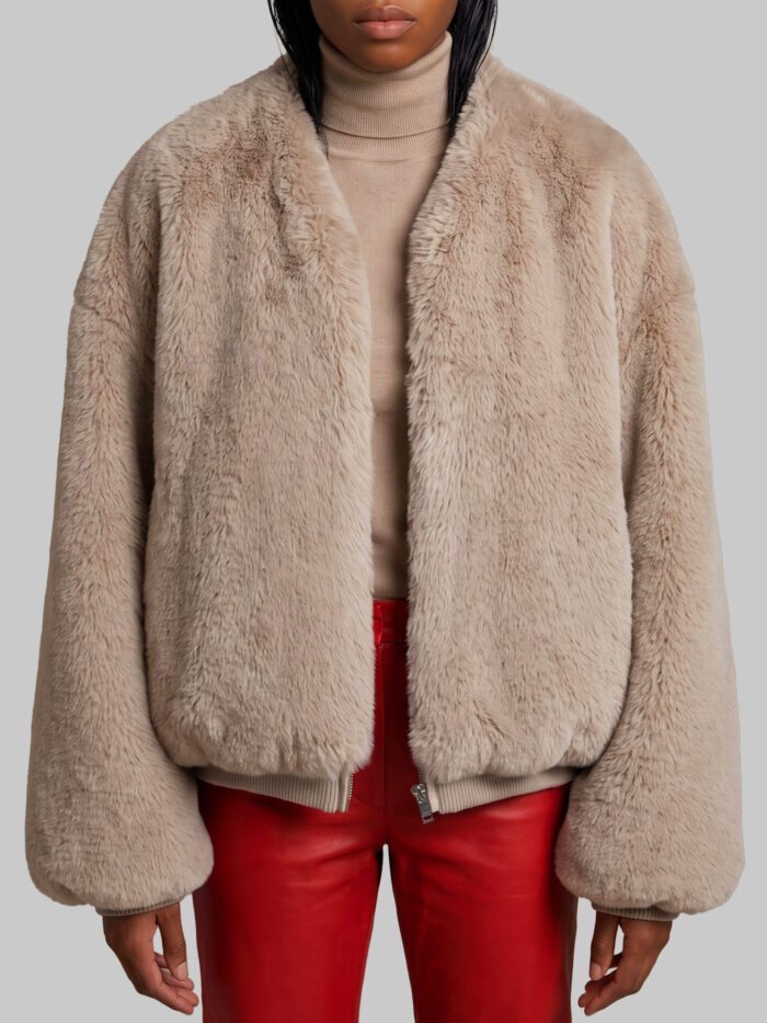 The Frankie Shop Light taupe Senna faux fur collarless jacket