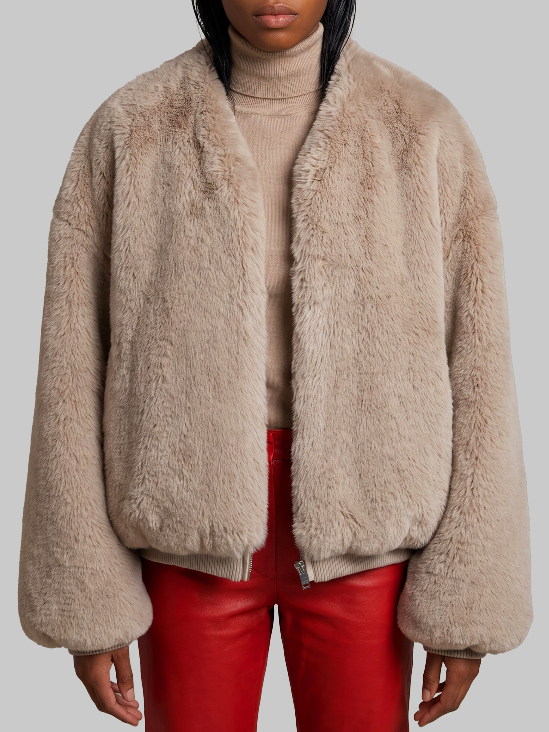 The Frankie Shop Light taupe Senna faux fur collarless jacket