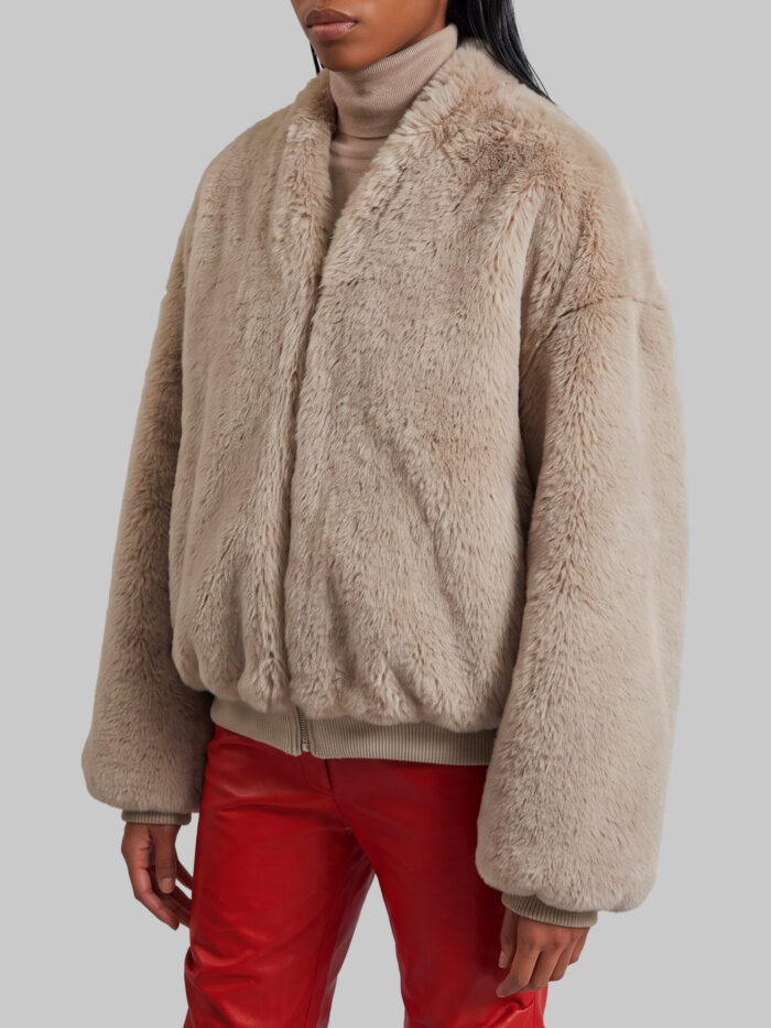 The Frankie Shop Light taupe Senna faux fur collarless jacket