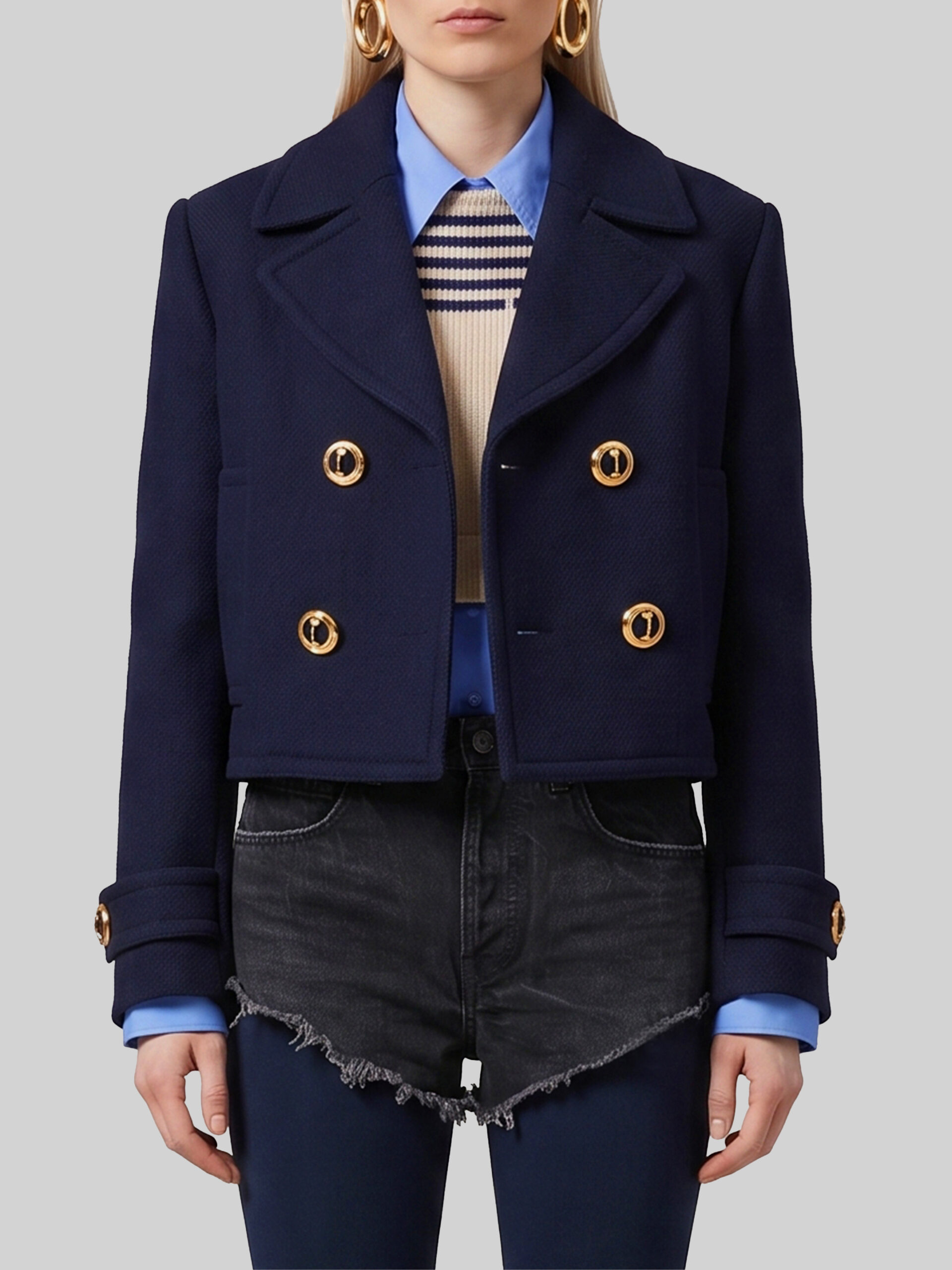 Balenciaga Cropped navy peacoat