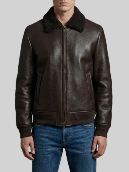 Salvatore Santoro Dark brown leather shearling bomber jacket