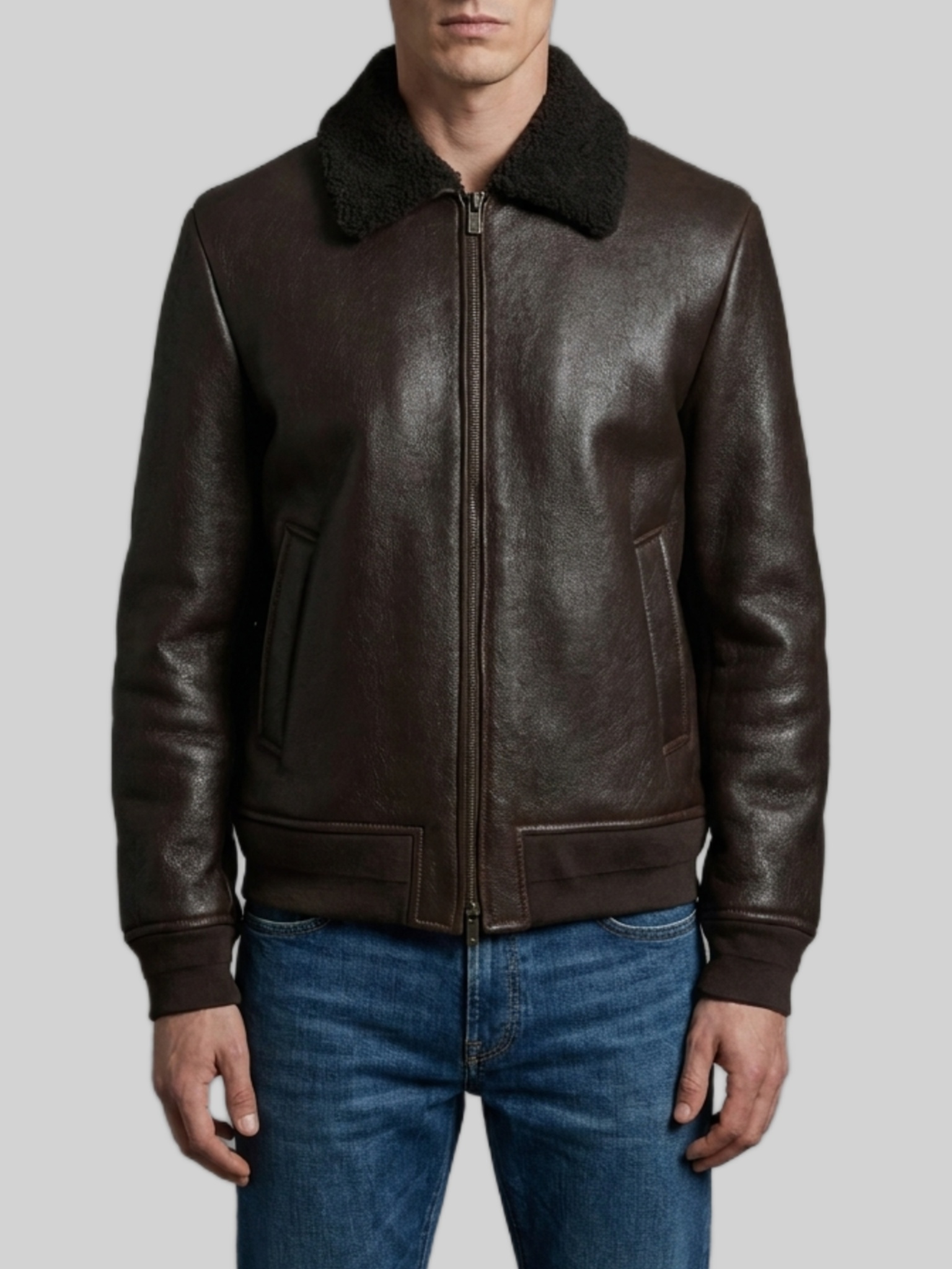 Salvatore Santoro Dark brown leather shearling bomber jacket