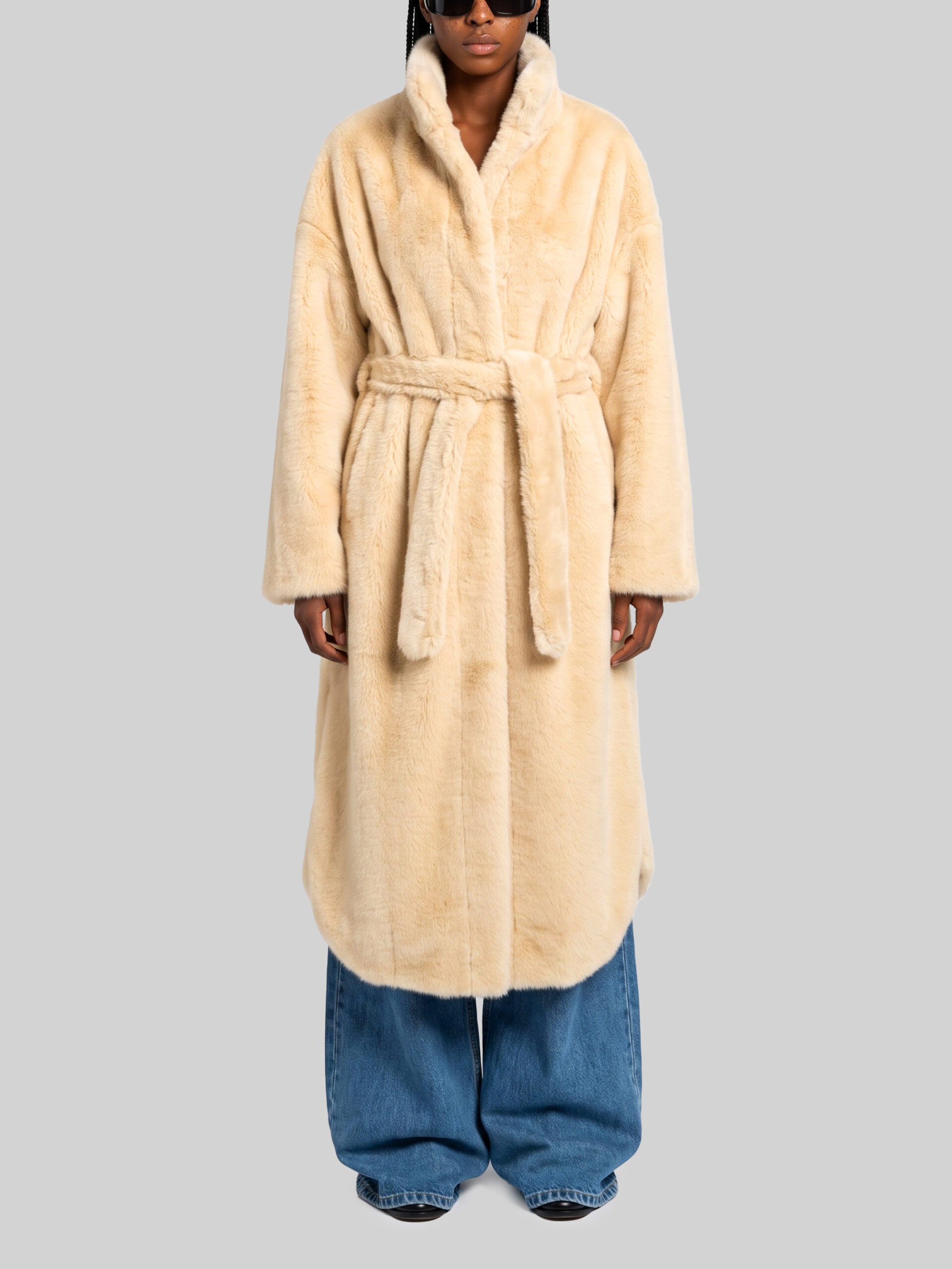 The Frankie Shop Camel Ravello faux fur robe coat