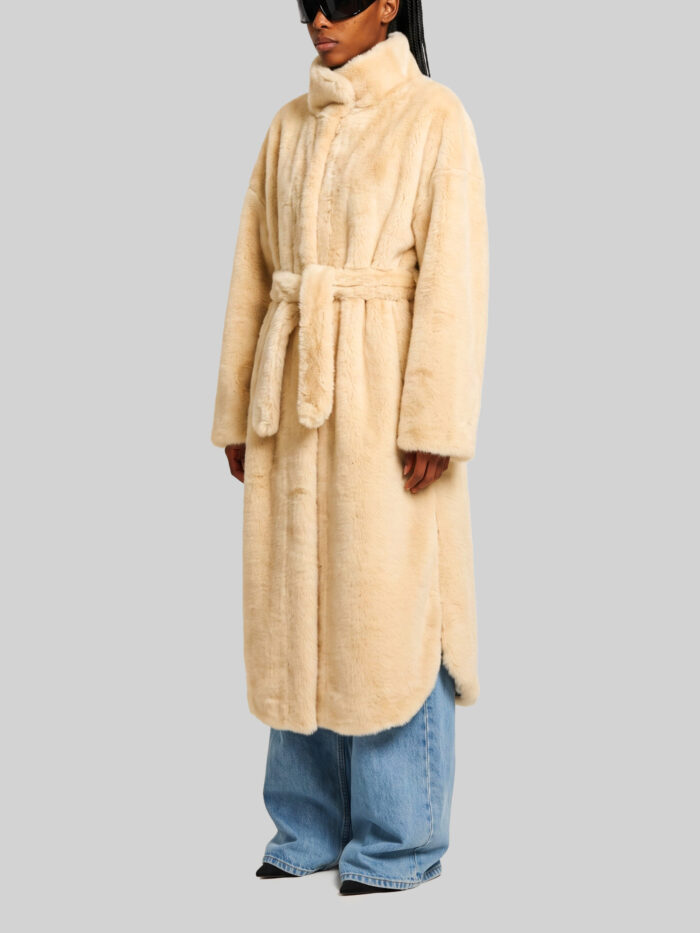 The Frankie Shop Camel Ravello faux fur robe coat